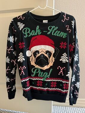 Ugly Christmas Sweater with Pug and all-over print
